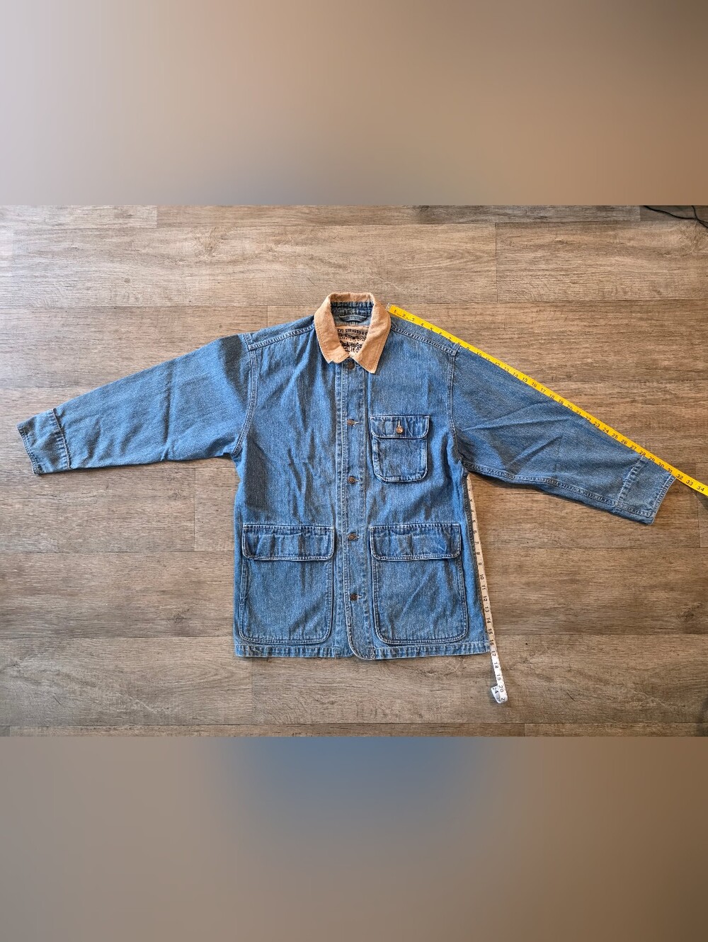Vintage Levis Denim Chore Barn Jacket Mens Medium Blue Corduroy Collar Workwear
